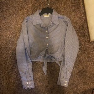 Kathy Ireland (New) Vintage Blue/White Gingham Check Crop Top Size Small